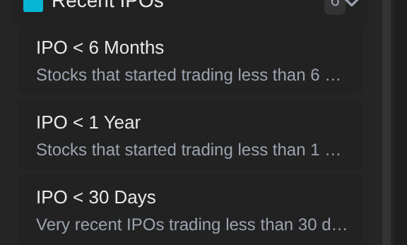 Screenshot of example sidebar section for recent IPOs
